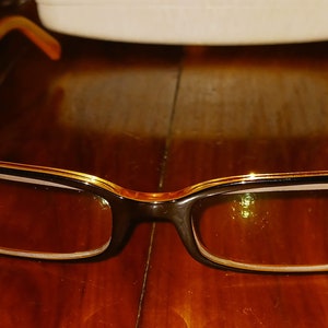 Vintage Mod Style Versace Glasses Frames Model 3081-B 636 Orange/Black/Silver with Orange Rhinestones in White Hardshell Case