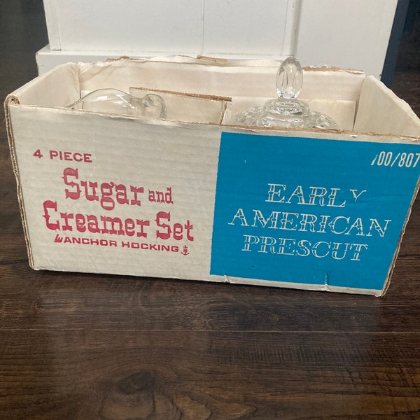 Vintage Anchor Hocking Cream & Sugar Set in Original Box