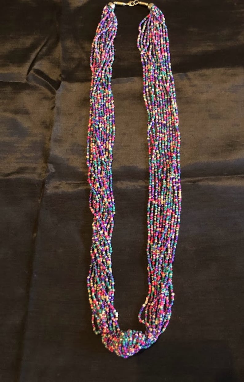 Vintage Native Indian American Necklace Seed Beads Multi Colored Bead Large Knot Colorful image 3