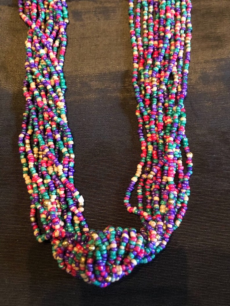 Vintage Native Indian American Necklace Seed Beads Multi Colored Bead Large Knot Colorful image 4