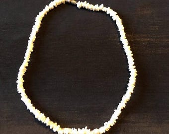 Puka shell necklace nuggets, vintage white choker, beach jewelry 16 inches Gift