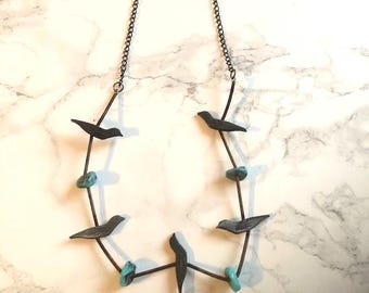 Vintage Southwest Bird Necklace | Heishi & Hand Carved Charm, 28 Inch