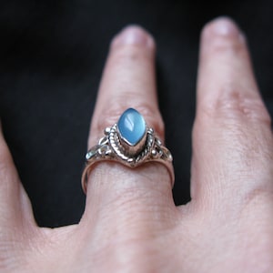 Vintage Aquamarine Ring: Sterling Silver Marquise, Size 7