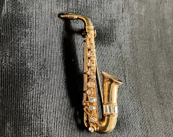 Saxophone Brooch Pin Vintage 1980’s Saxophonist Sax Player Gift