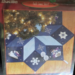 Vintage Bucilla Felt Kits, Christmas Tree Skirt, Blue Retired "Let it Snow" Rare