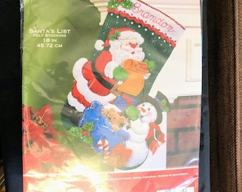 Vintage Bucilla Stocking Kit Santa's List Felt 18 inch