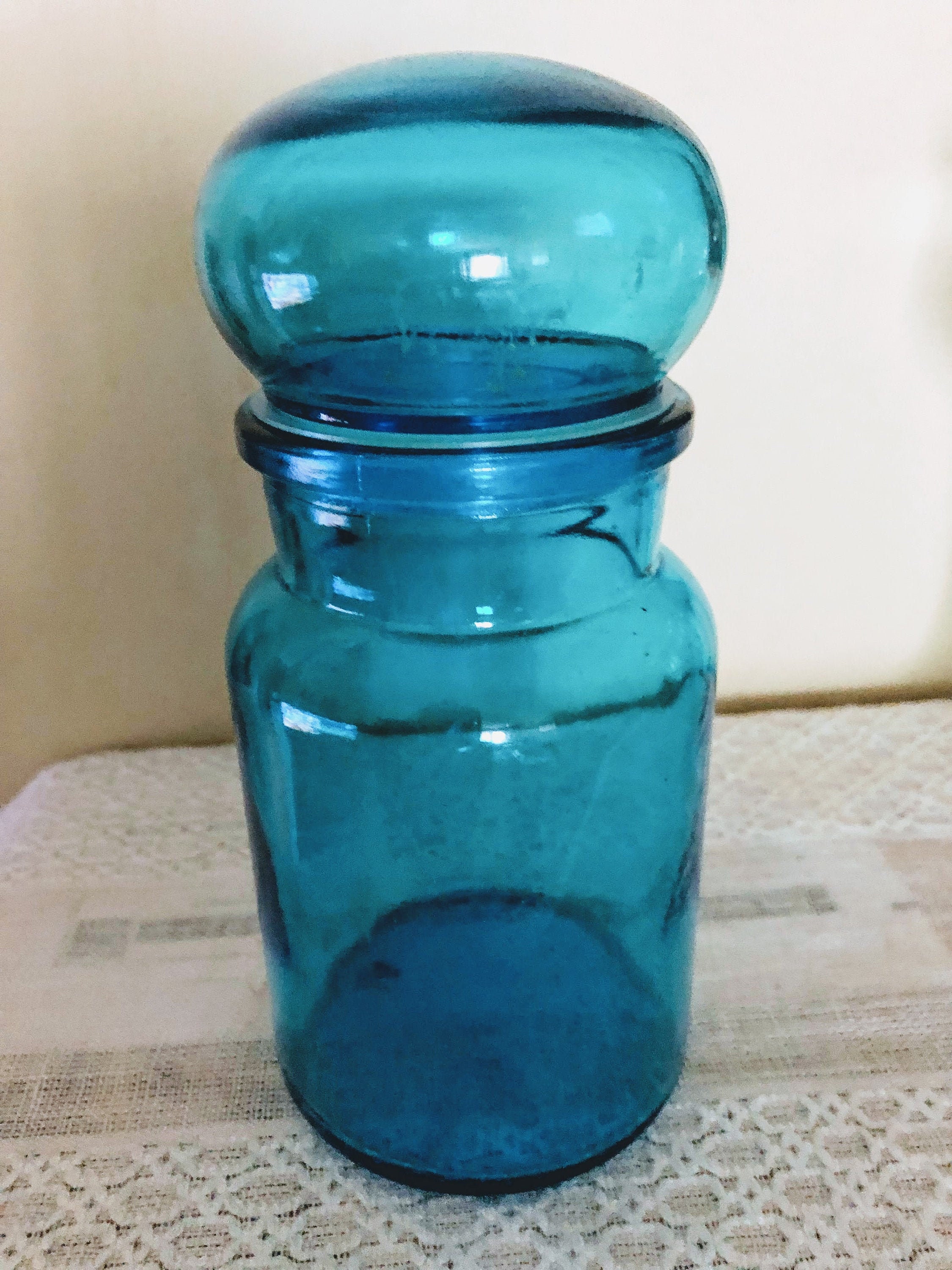 Antique Blue Apothecary Jar With Stopper