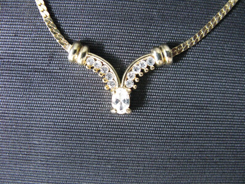 80s necklaces rhinestone necklace gold tone rhinestones vintage image 1