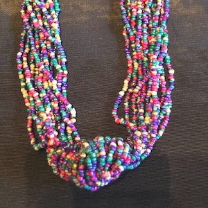 Vintage Native Indian American Necklace Seed Beads Multi Colored Bead Large Knot Colorful image 1