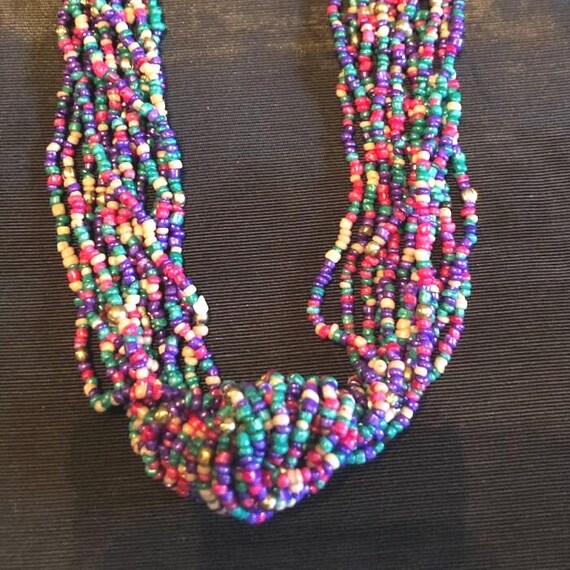 Vintage Native Indian American Necklace Seed Beads Multi Colored Bead Large Knot Colorful