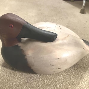 Vintage Wooden Duck Decoy Wood Signed Carved Painted Canvasback R Livingston 1986