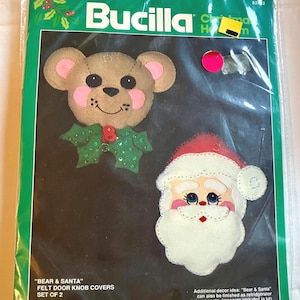 Bucilla Felt Kit Christmas Santa And Bear Stitchery Door Knob 82462 Beads Sequins VTG
