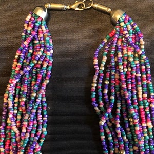 Vintage Native Indian American Necklace Seed Beads Multi Colored Bead Large Knot Colorful image 2