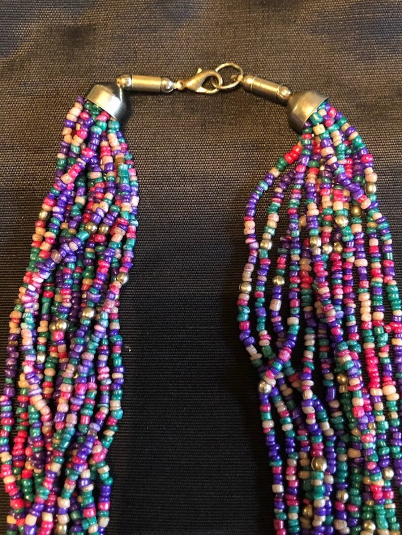 Vintage Native Indian American Necklace Seed Beads Multi Colored Bead Large Knot Colorful image 2