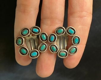 Vintage Turquoise Jewelry Earrings Western Native Southwestern Jewelry Sterling Silver Southwest Petit Point Snake Eye Clip on