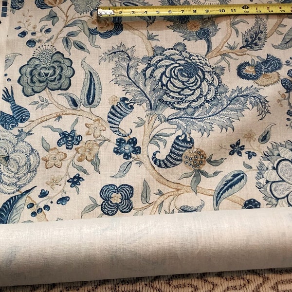 Colefax and Fowler / Fabric By The Yard / Cowtan and Tout / Colmar Blue / Linen Upholstery Fabrics for Pillows / Floral Trees 5 Yards Avail