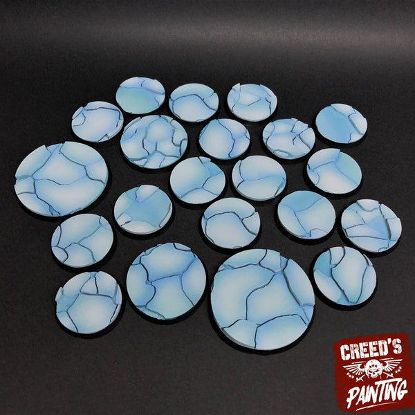 Craked Ice - Lot de 25mm a 64mm, socles & textures Glace craquelée utilisables pour warmachine, warcry, AOS