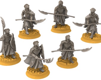 Darkwood - Heavy spearmens Elven Warriors, Modular heads shields, Middle rings miniatures for wargame D&D, Lotr...