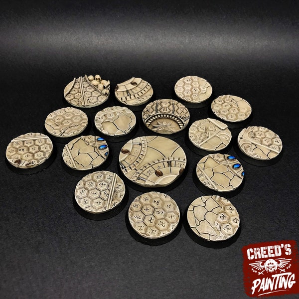 Dark City - Lot of 25mm to 64mm round bases & textures  dark city usable for saga, confrontation, wargame...