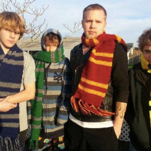 Wizard scarf, house scarf, wizard, witch costume, , maroon and gold, yellow and black, blue and grey, blue and bronze, green and grey scarf image 1