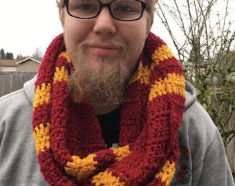 Wizard infinity scarf, house scarf, witch costume, , maroon and gold, yellow and black, blue and grey, blue and bronze, green and grey scarf