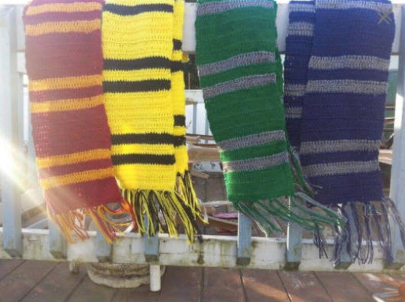 Wizard scarf, house scarf, wizard, witch costume, , maroon and gold, yellow and black, blue and grey, blue and bronze, green and grey scarf image 2