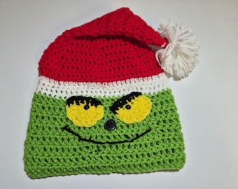 Crocheted Grinch inspired santa hat - All sizes