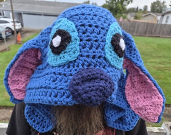 Blue alien stitch 626 inspired crochet hood hat