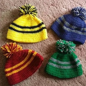 Harry Potter inspired house color beanie hat with pom pom - All sizes