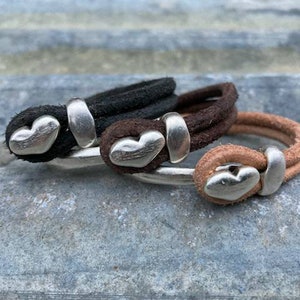 Leather Heart Cuff ... Heart Stacking Bracelet ... Valentine Bracelet ... Rustic Silver Leather Cuff image 7