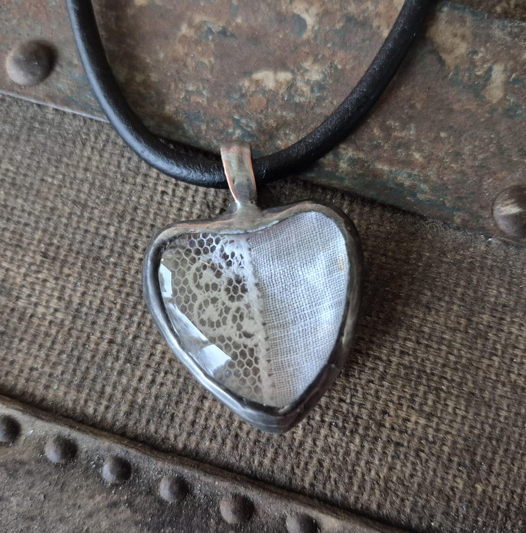 Lace Rustique Vintage Lace Rustic Heart Necklace...antique Handkerchief...unisex ...
