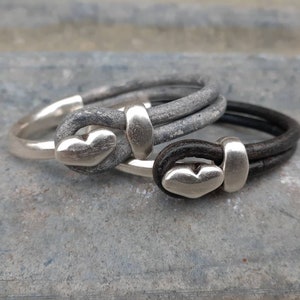 Leather Heart Cuff ... Heart Stacking Bracelet ... Valentine Bracelet ... Rustic Silver Leather Cuff image 4