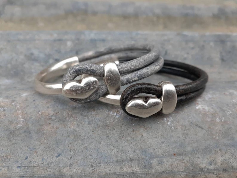 Leather Heart Cuff Heart Stacking Bracelet Valentine Etsy