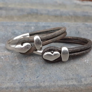 Leather Heart Cuff ... Heart Stacking Bracelet ... Valentine Bracelet ... Rustic Silver Leather Cuff image 6