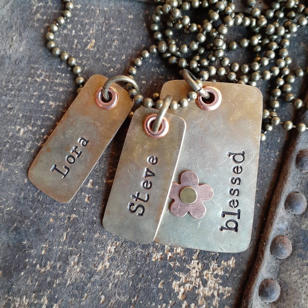 Personalized BRASS Name Necklace...rustic Name Tags on Antiqued Brass