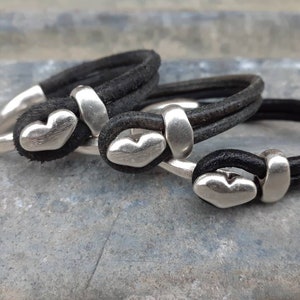 Leather Heart Cuff ... Heart Stacking Bracelet ... Valentine Bracelet ... Rustic Silver Leather Cuff image 5