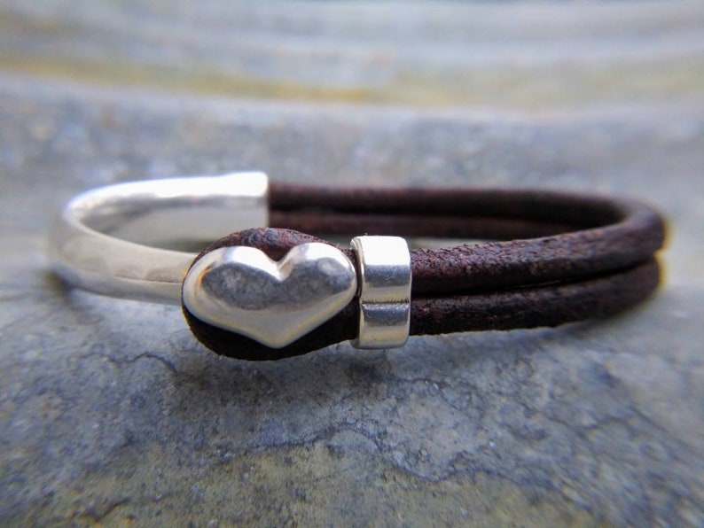 Leather Heart Cuff Heart Stacking Bracelet Valentine Etsy