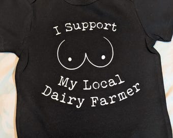 Body infantil "Eu apoio meu produtor de leite local" - Body divertido para amamentação - Roupa fofa para bebês - Presente para chá de bebê