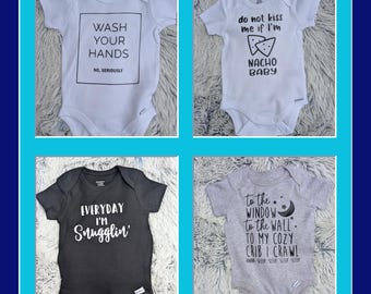 Conjunto de Bodies Personalizados para Bebê – 5 Bodies Infantis – Conjunto Unissex para Recém-Nascidos com Estampas Divertidas e Variadas