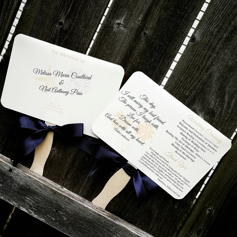 Beach Wedding Program Fan Beach Program Fans Monogram Etsy