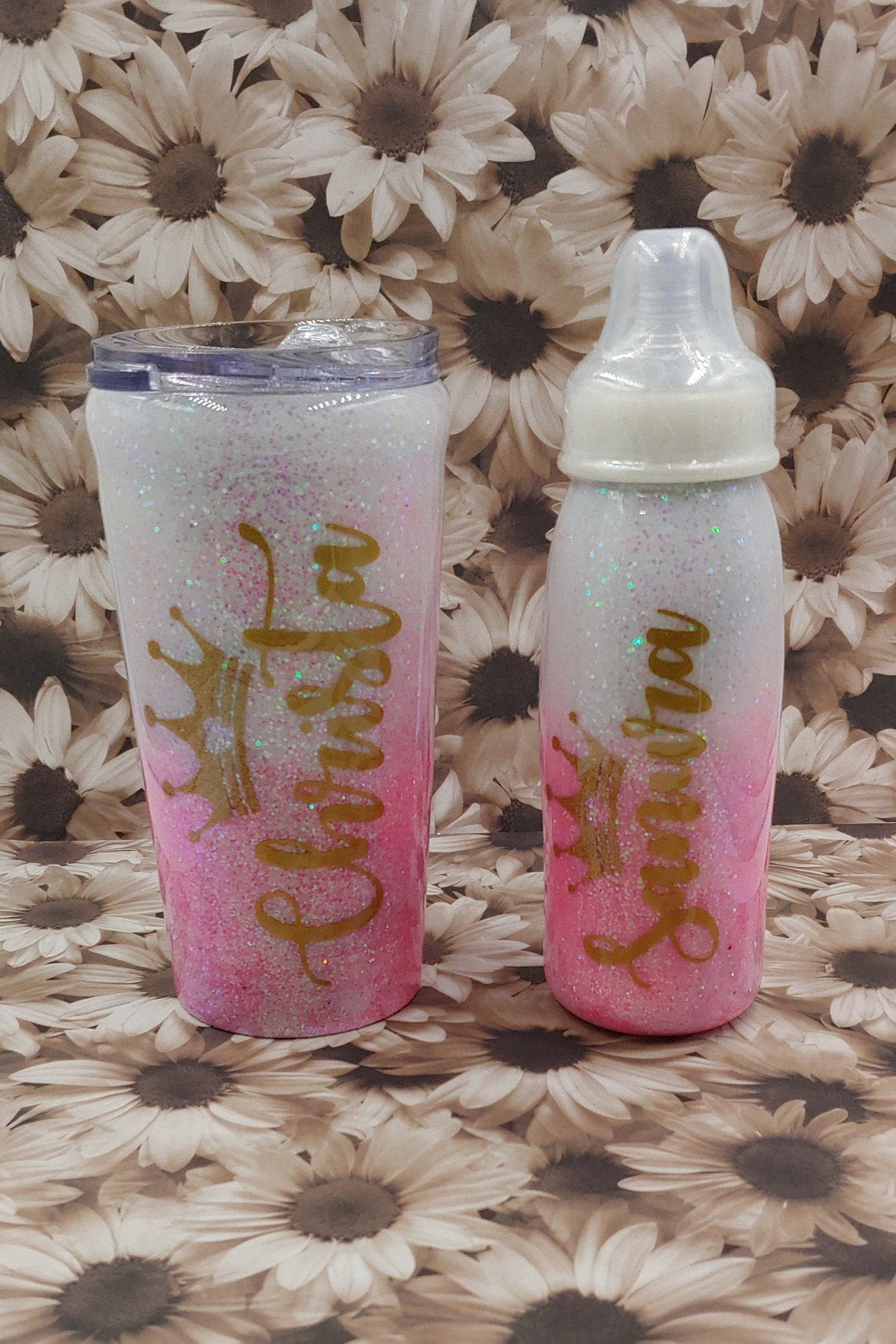 Mommy & Baby Set Glitter Tumbler Glitter Bottle Custom Etsy