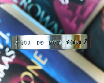 Hand stamped throne of glass inspired aluminum bangle