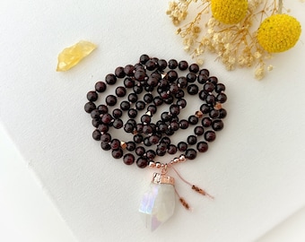 Mala Necklace with Garnet Mala Beads, Prosperity Mala, Spiritual Meditation Necklace, Root Chakra Mala, 108 Prayer Beads, Yoga Gift for Her
