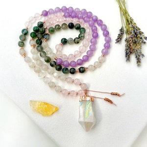 Mala Necklace with Moonstone Amethyst Mala Beads, Pregnancy Mala, Spiritual Meditation Necklace, 108 Mala Prayer Beads Yoga Gift for Her
