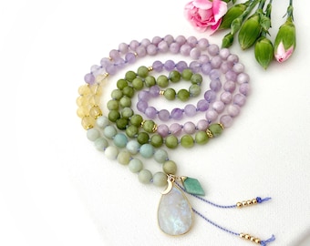 Goddess Mala Necklace with Carnelian Citrine Amethyst Mala Beads \u2022 Yoga Gift for Her \u2022 108 Prayer Beads