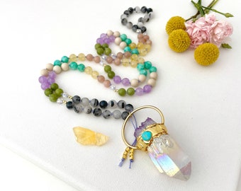 Goddess Mala Necklace with Carnelian Citrine Amethyst Mala Beads \u2022 Yoga Gift for Her \u2022 108 Prayer Beads