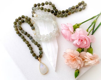 Love and Strength Mala, Labradorite Mala Beads, Moonstone Mala Necklace