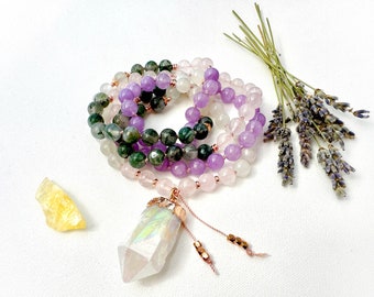 Mala Necklace with Moonstone Amethyst Mala Beads, Fertility Mala, Spiritual Meditation Necklace, 108 Mala Prayer Beads Yoga Gift for Her