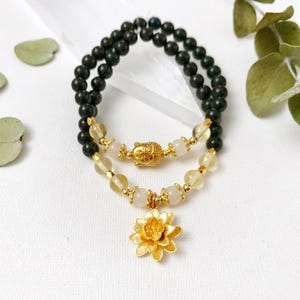 Tourmaline Citrine and Moonstone Mala Bracelet • Wrist Mala • Healing Crystal Bracelet • Yoga Bracelet Gift