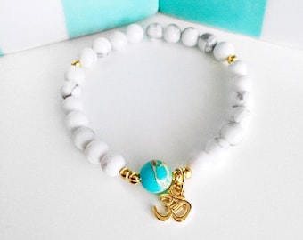 Howlite & Jasper Mala Bracelet – Healing Yoga Wrist Mala with OM Charm